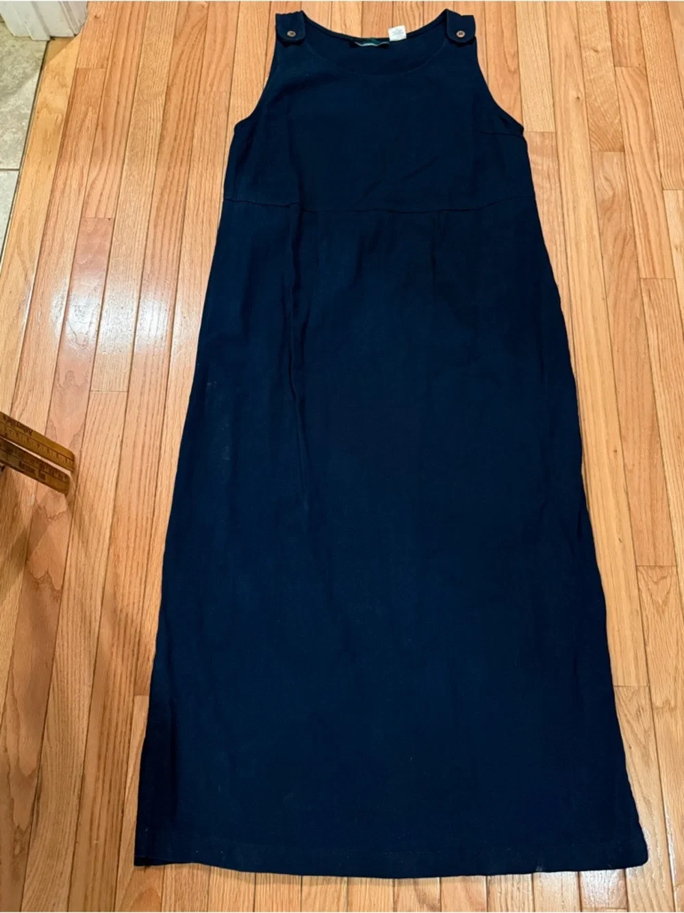 Navy Maxi Overall Dress Button Straps Size XL Cottage modest - Picture 2 of 6